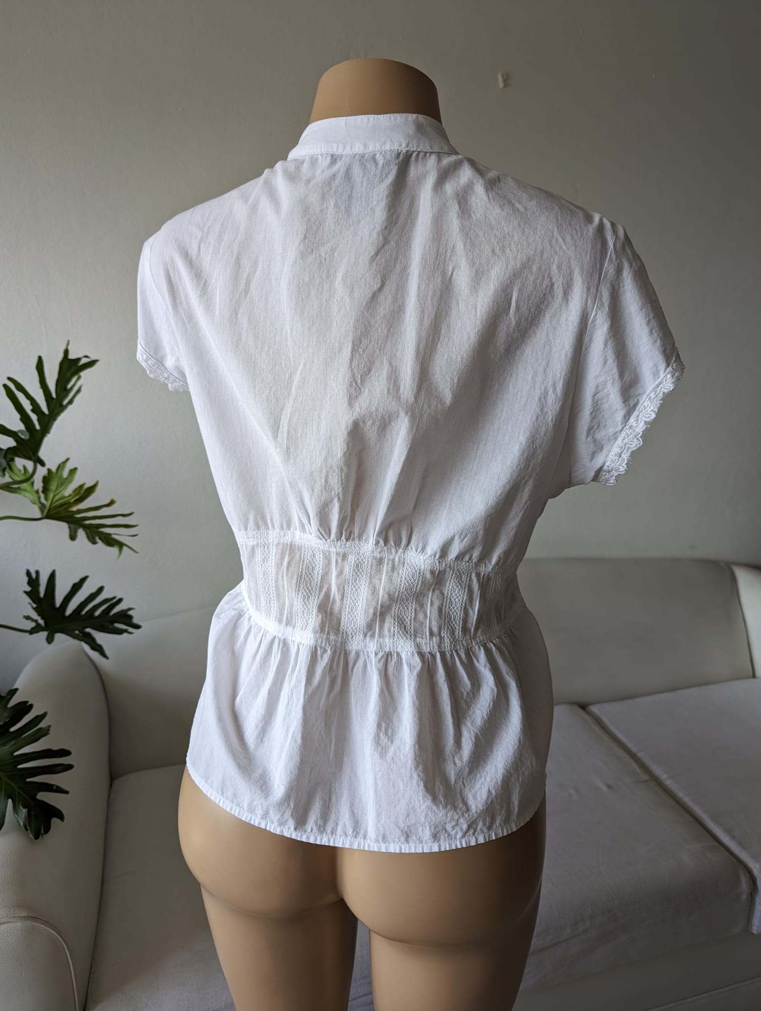 100% cotton white peplum button blouse made in India embroidery detail. L ...