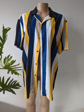 Load image into Gallery viewer, Shein Men&#39;s blue mustard Stripe Button Shirt     2x /xl
