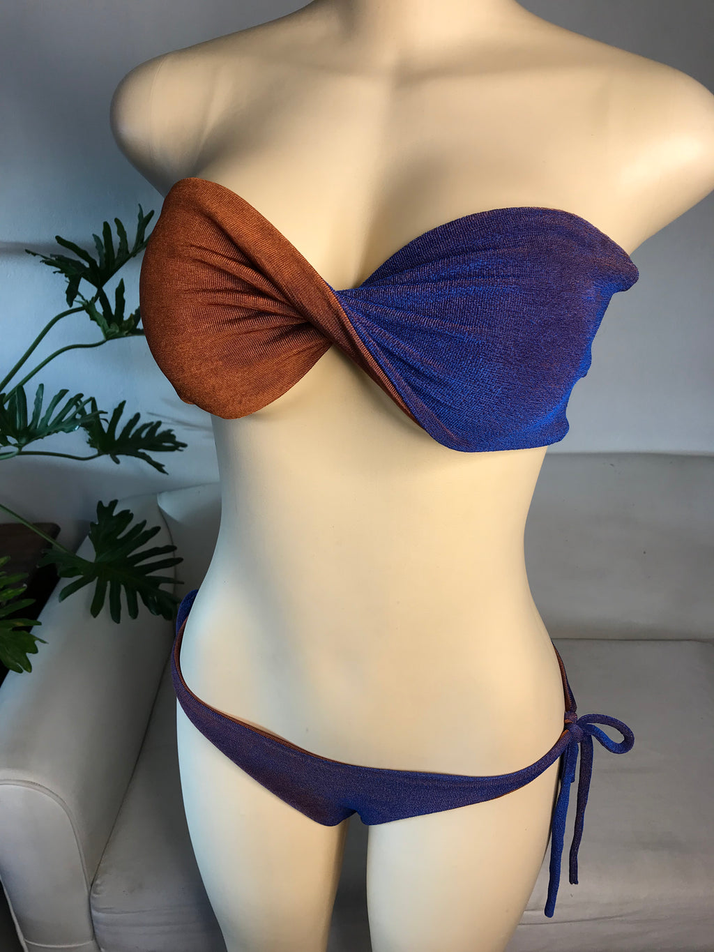 Blue brown twist Bikini set