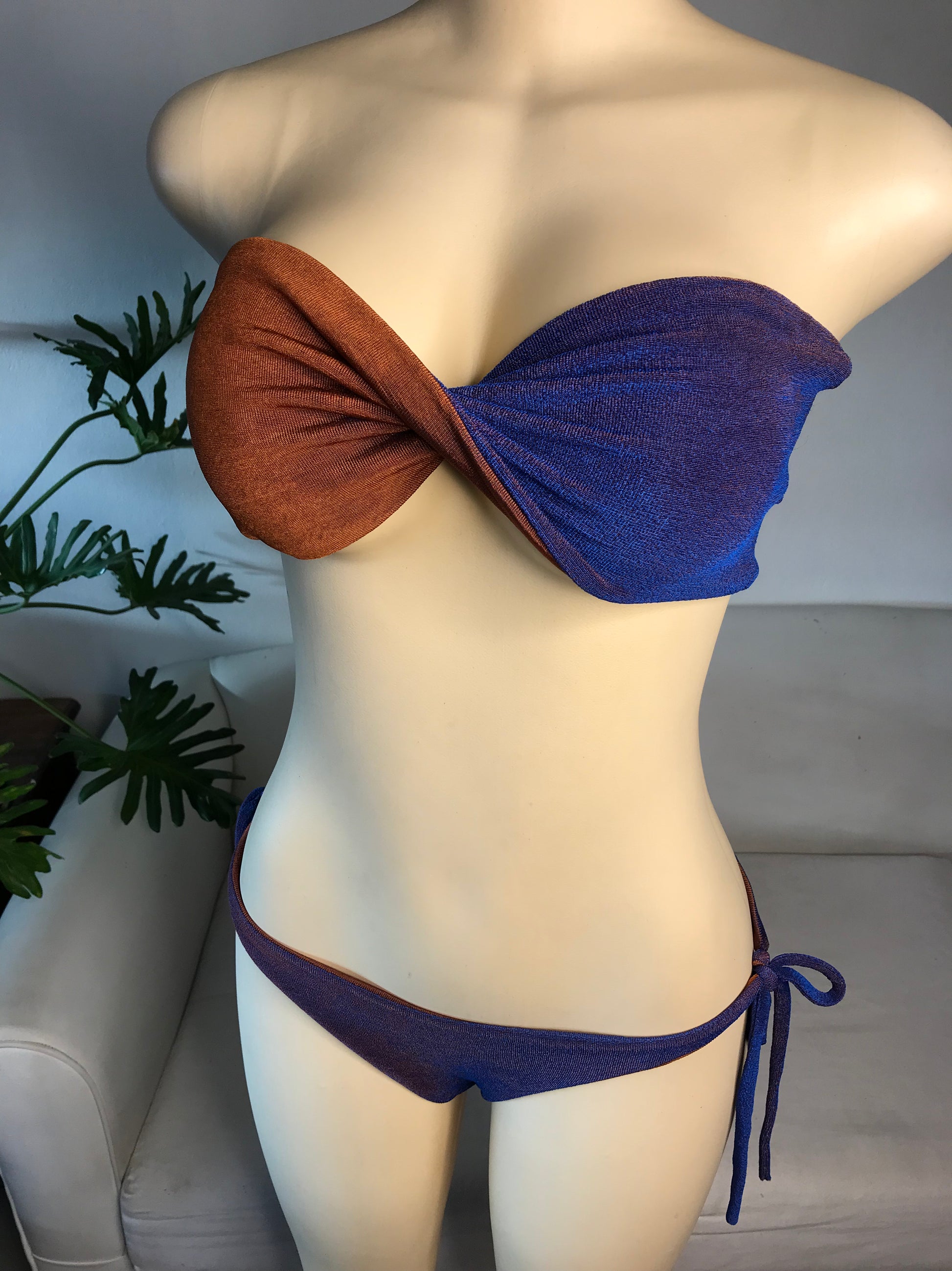 Blue brown twist Bikini set