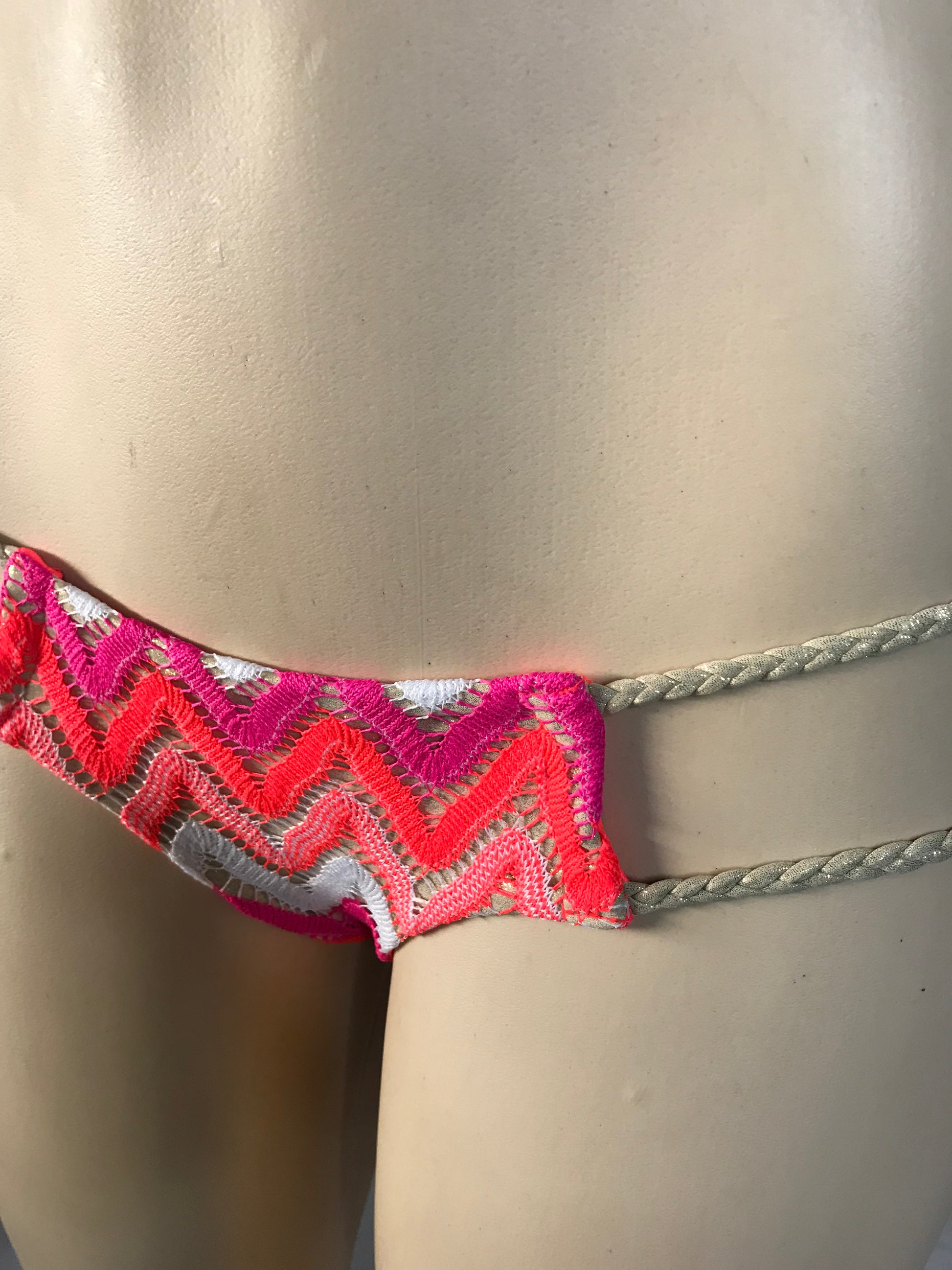 Neon Crochet Bikini Set Padded Gold String S
