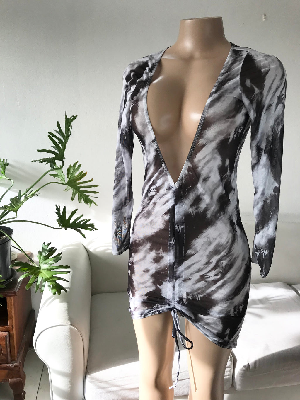 B&W mesh sexy ruche front dress / coverup m