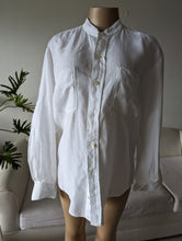 Load image into Gallery viewer, White linen nehru collar button down shirt
