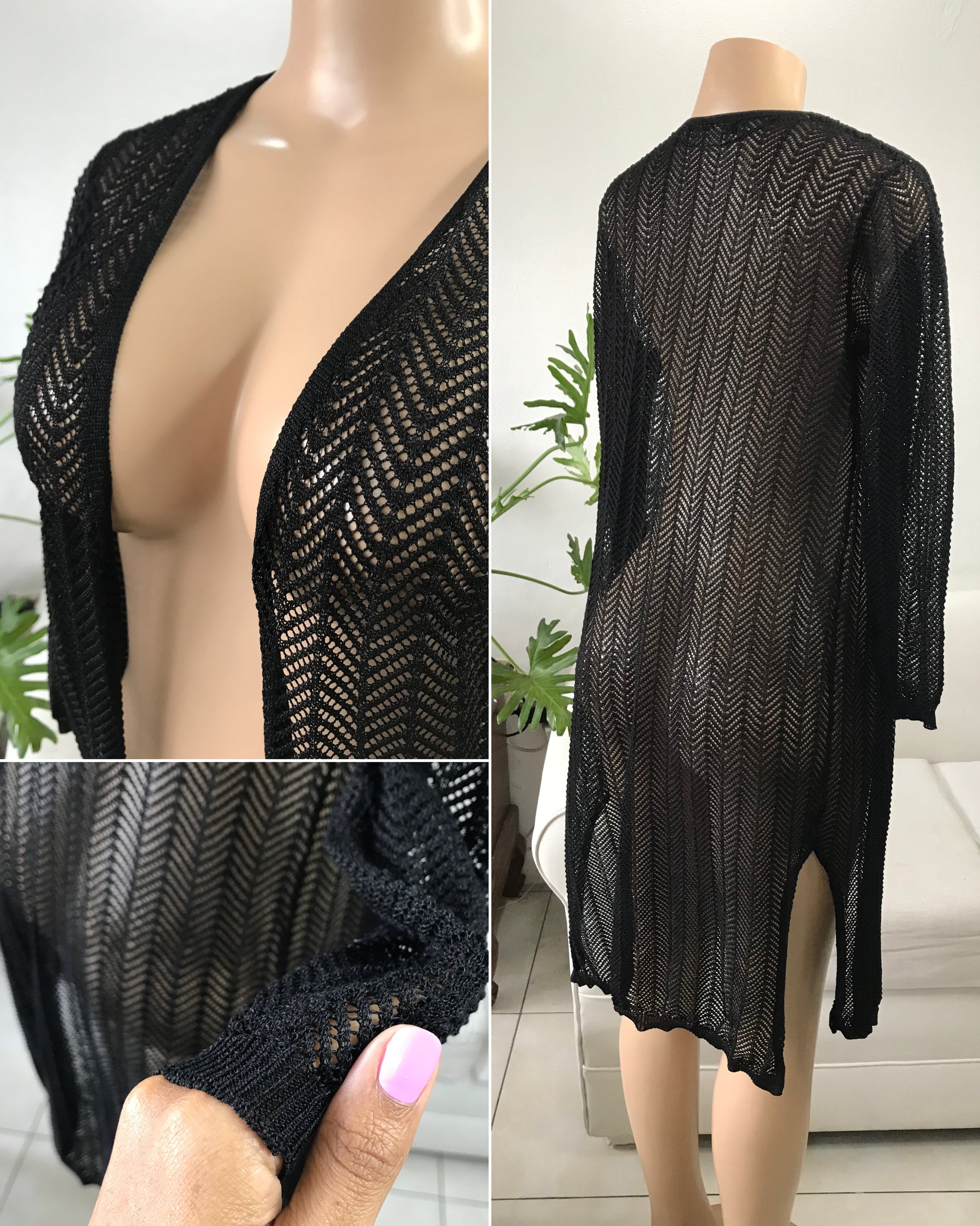 Black knit long cardigan s/M