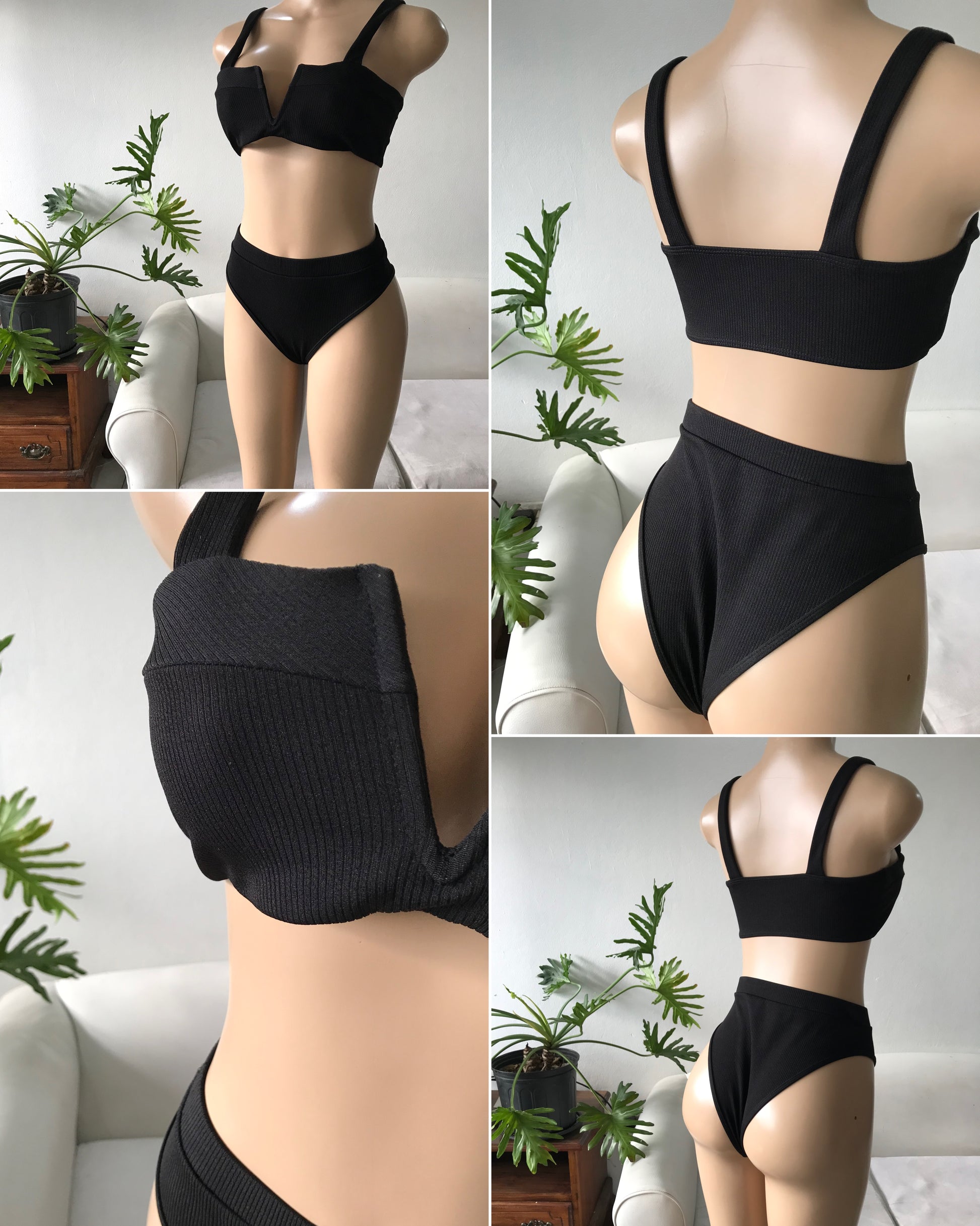 Black high waist Ribbed bikini