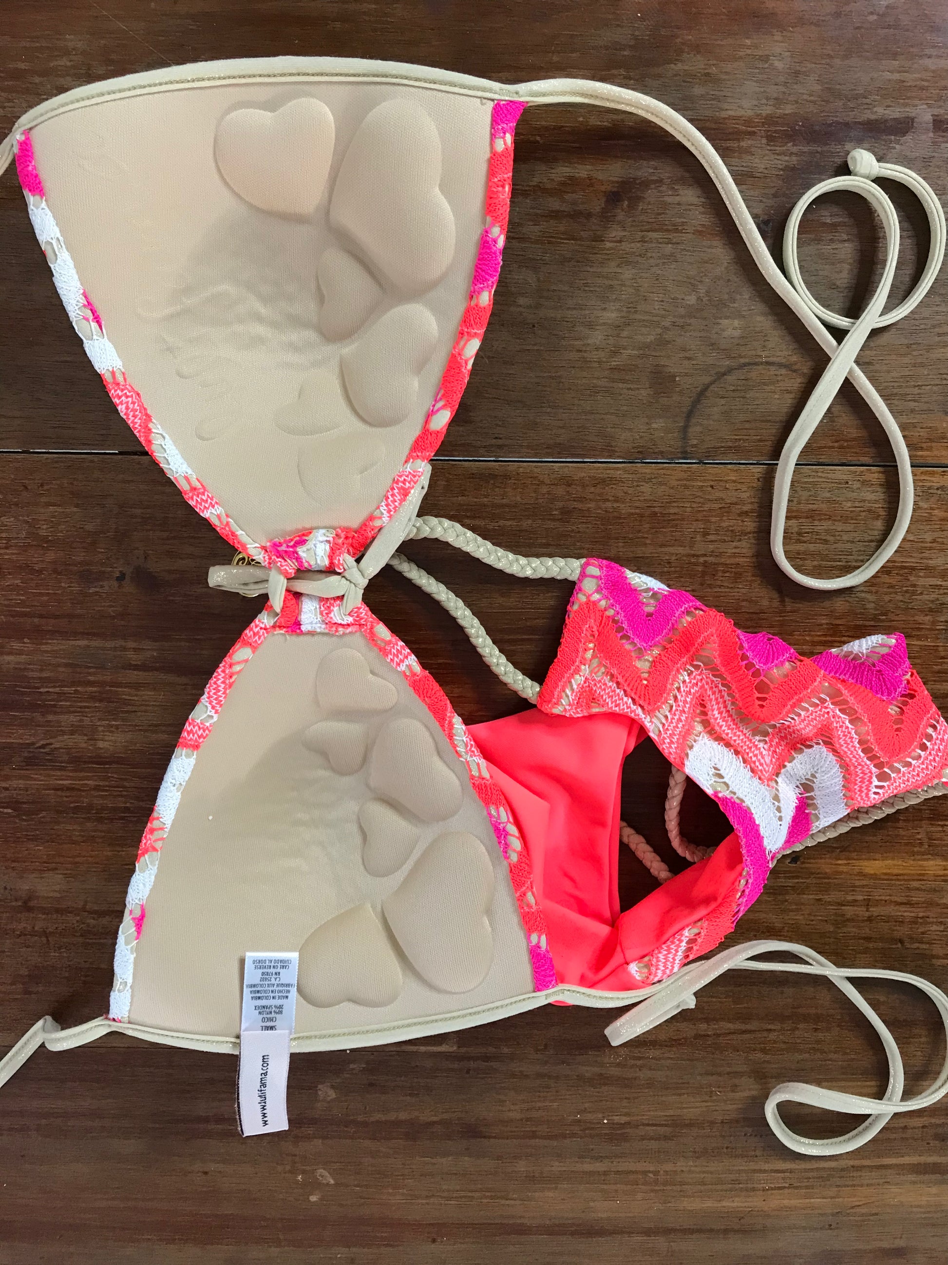 Neon Crochet Bikini Set Padded Gold String S