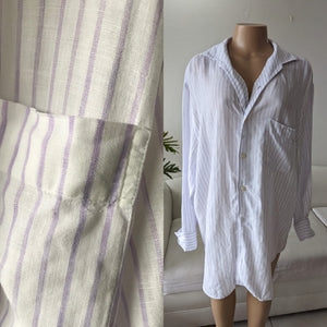 Vintage Men's Lavender linen Stripe Extra long shirt made in Turkey. L