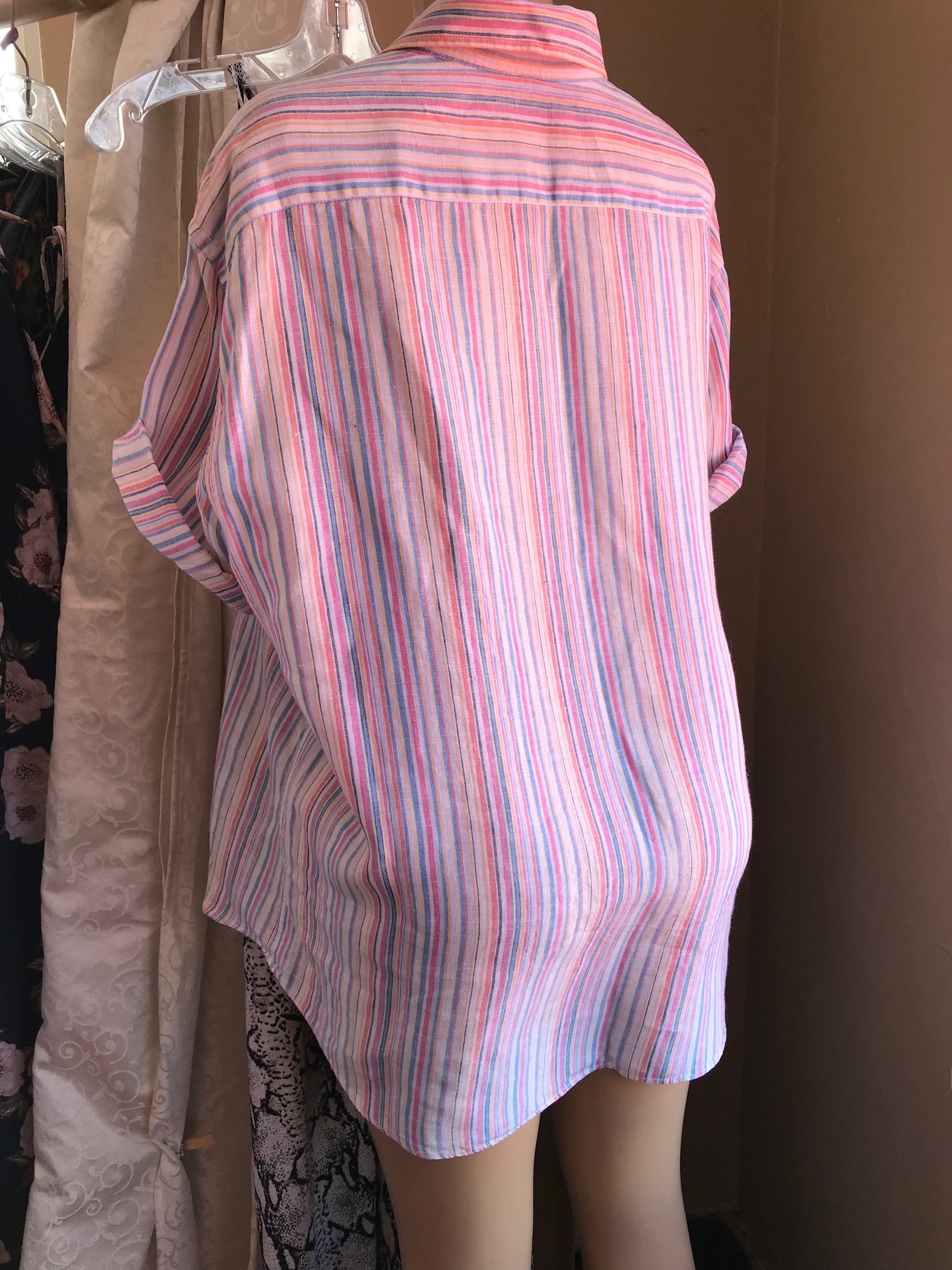 Retro Linen men's pastel candy striped shirt 2x /XL ... ^^^