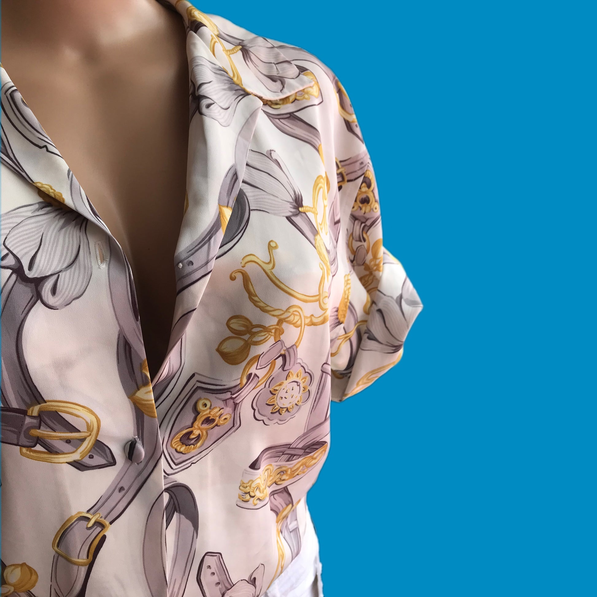 vintage fancy belt print button down shirt. L ... ^^^