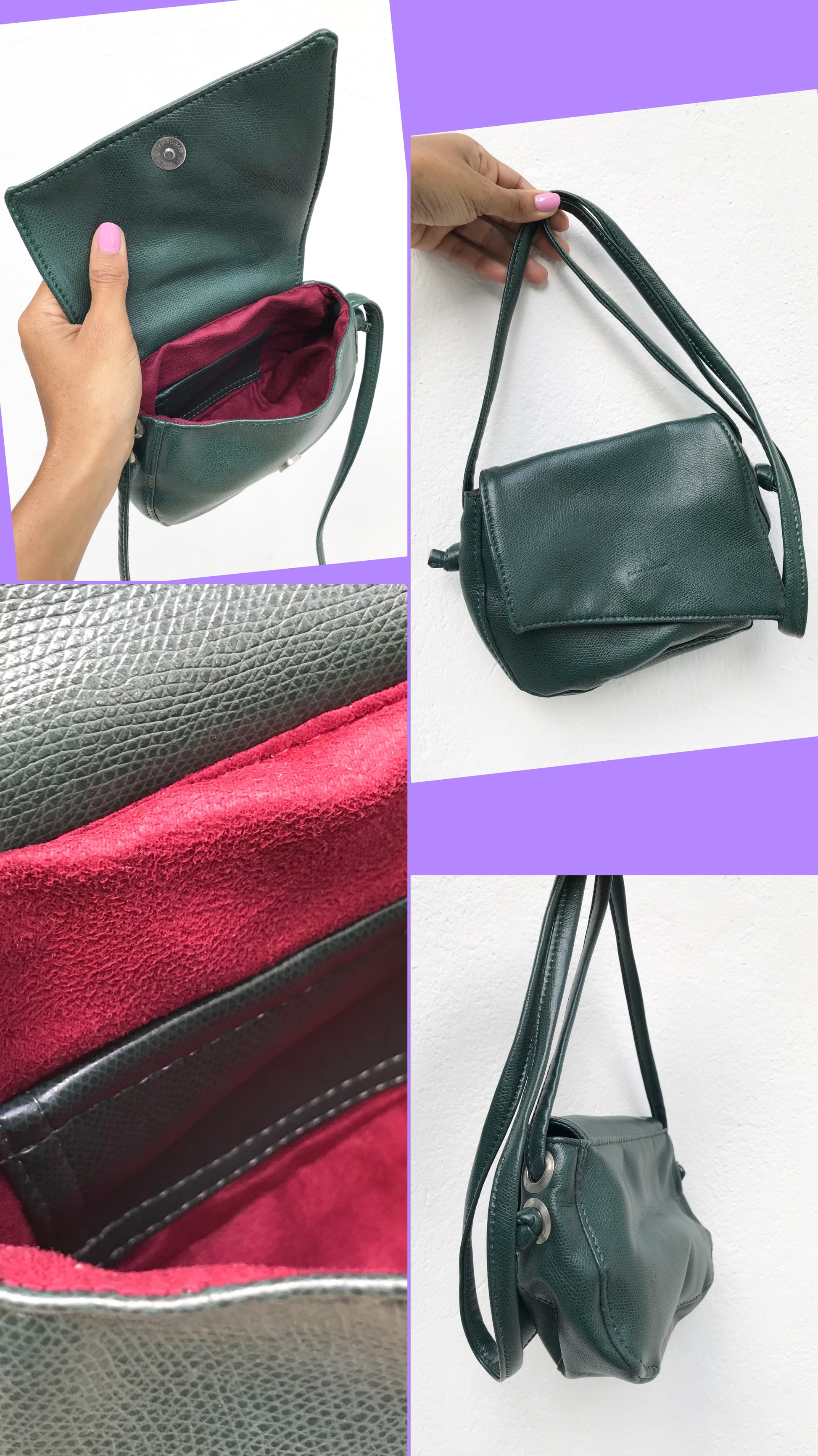 Green Crossbody handbag suede interior