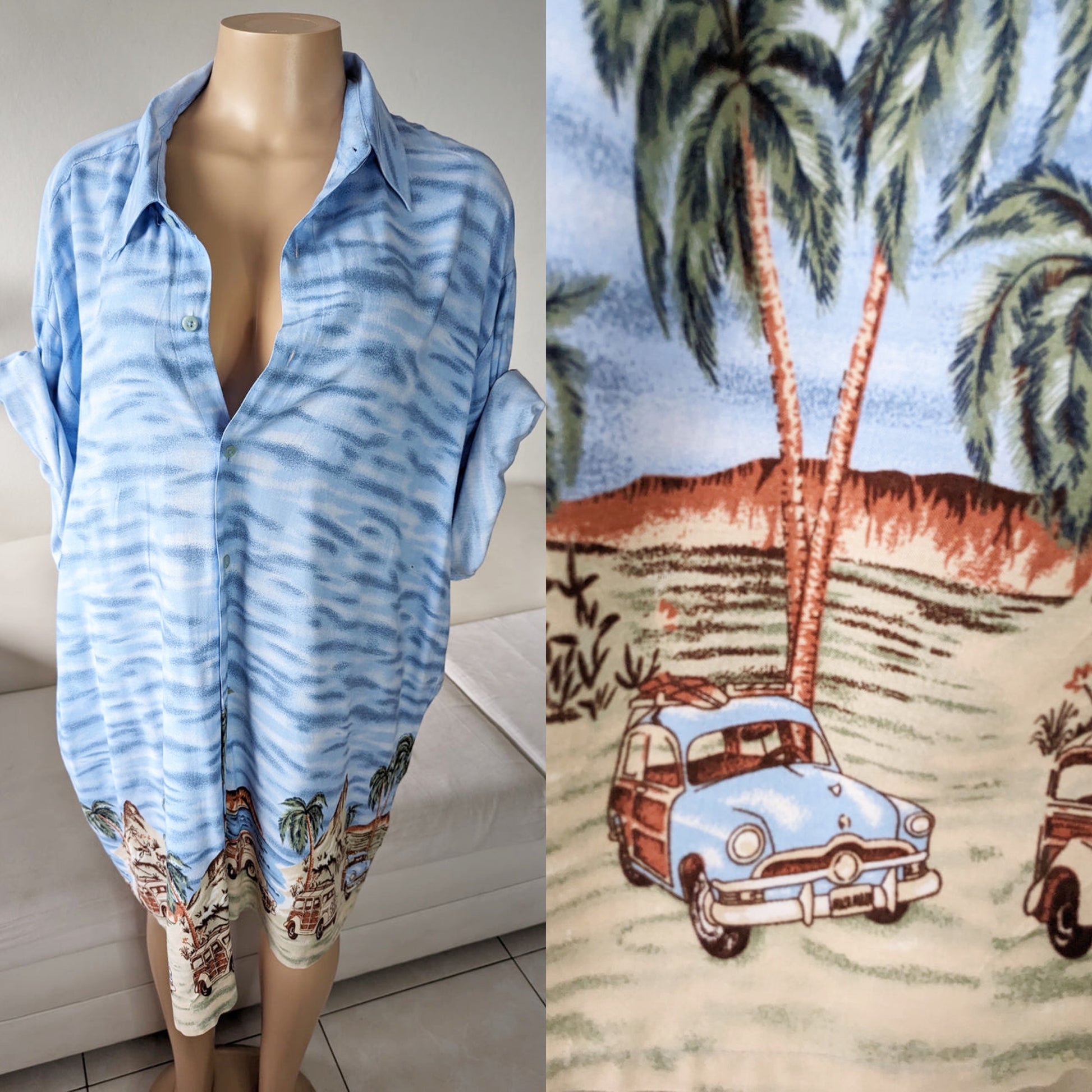 Vintage endless sky cars, tropical men's shirt. 2XL /xl ... +++ ^^^