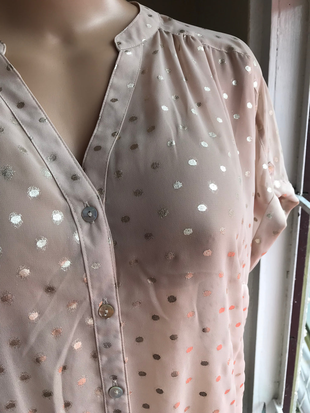 Marks and Spencer's Cream and Gold Polka share Blouse tied  L /XL ...