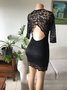 Sexy black lace backless bodycon dress /  s