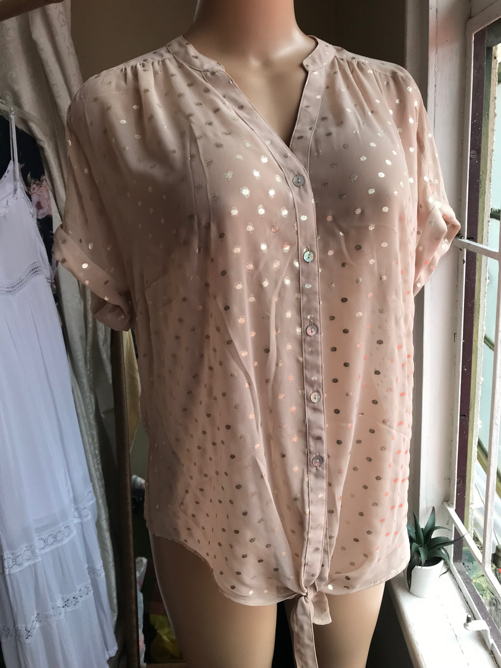 Marks and Spencer's Cream and Gold Polka share Blouse tied  L /XL ...
