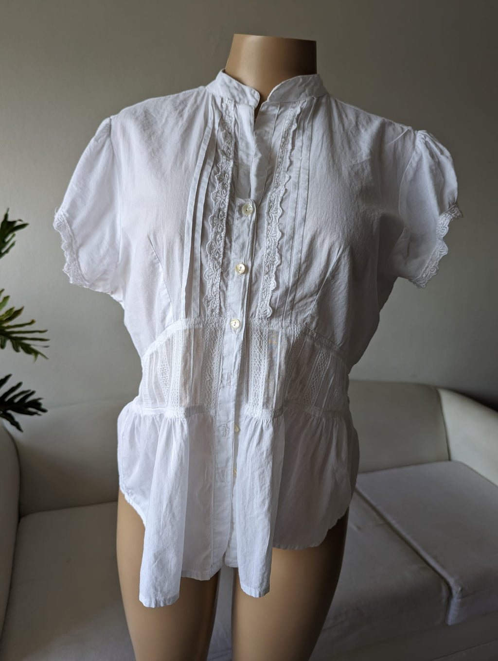 100% cotton white peplum button blouse made in India embroidery detail. L ...