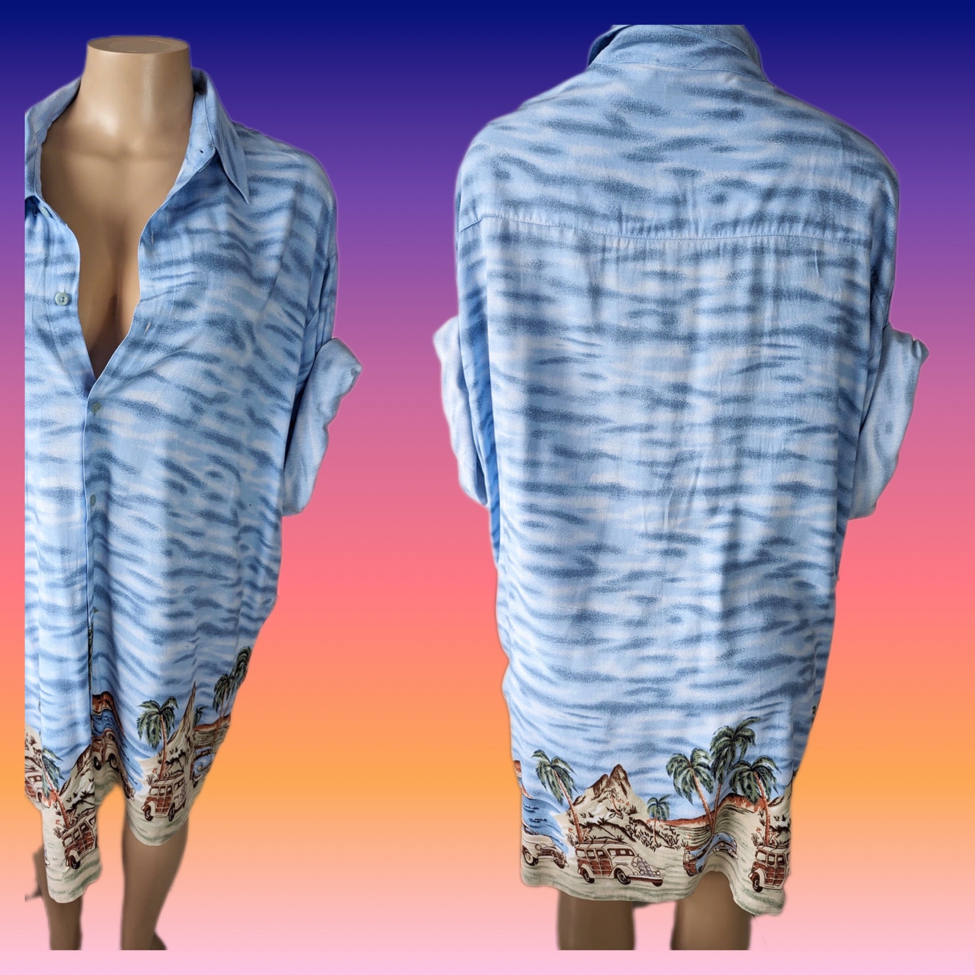 Vintage endless sky cars, tropical men's shirt. 2XL /xl ... +++ ^^^