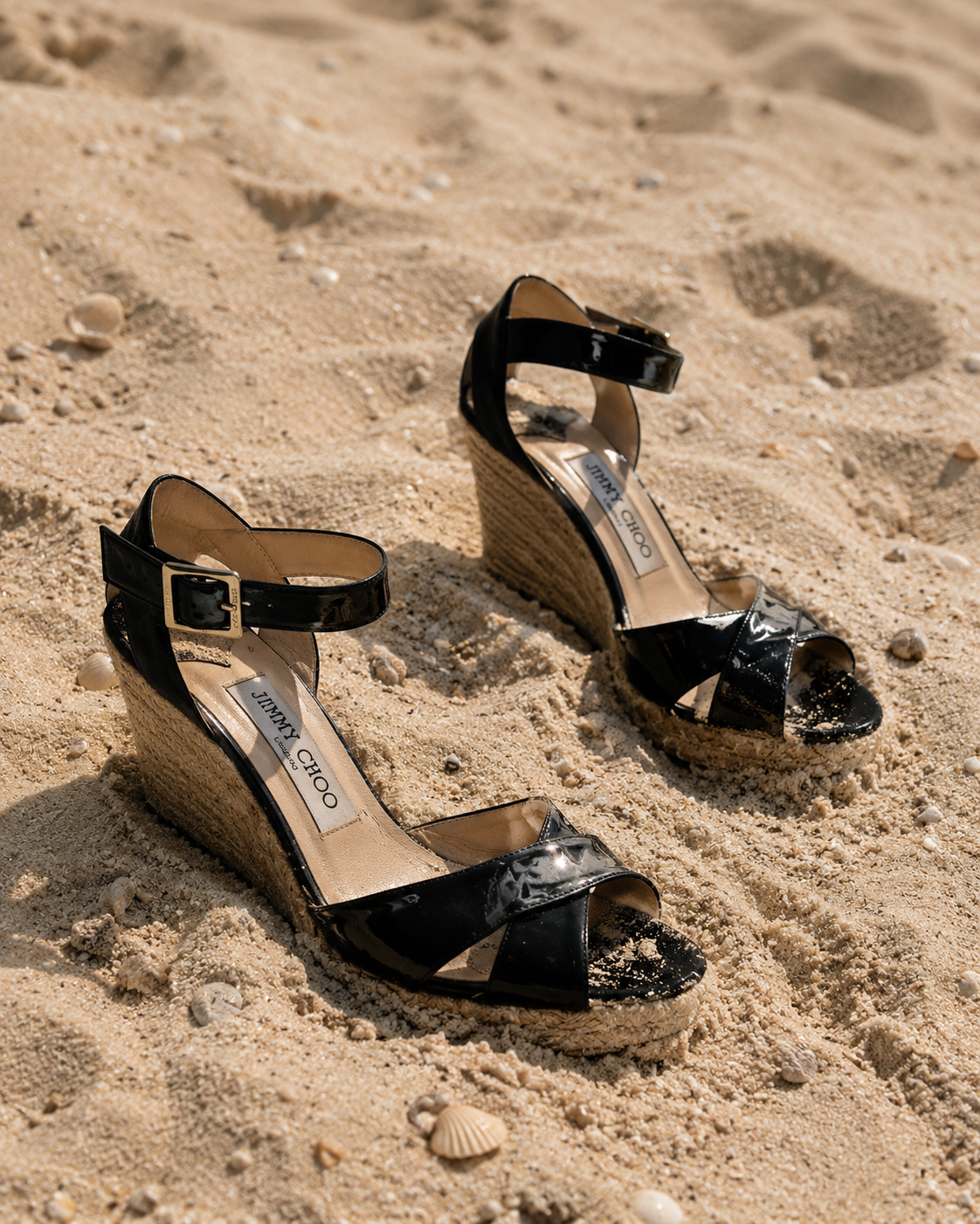 Jimmy Choo wedge straw heals black /// size 8