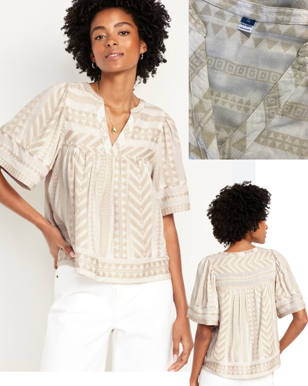 Old Navy cotton blend tribal print blouse eggshell... plus / XL
