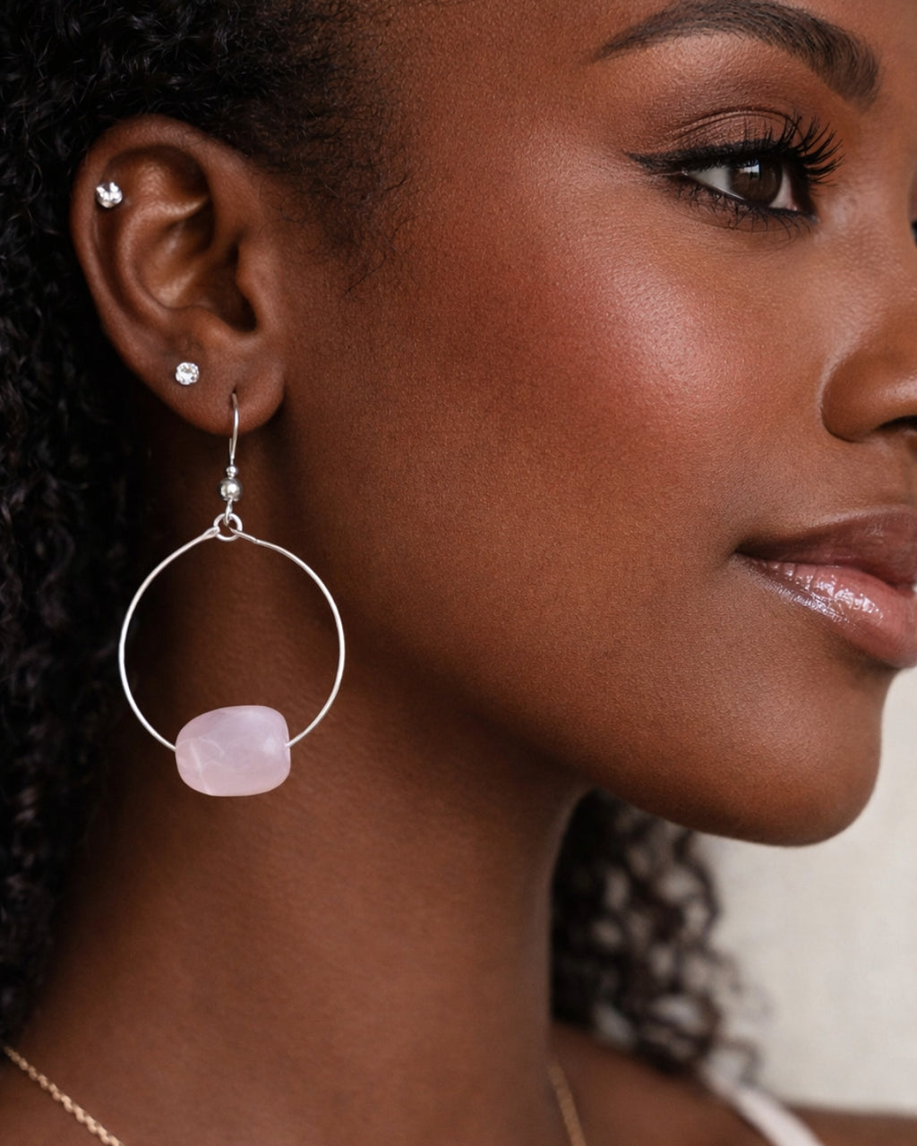 simple rose quartz stone earrings *** hoop (TNJ exclusive)