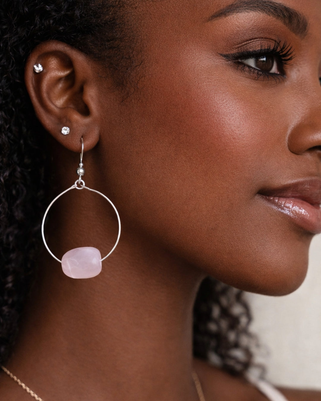 simple rose quartz stone earrings *** hoop (TNJ exclusive)