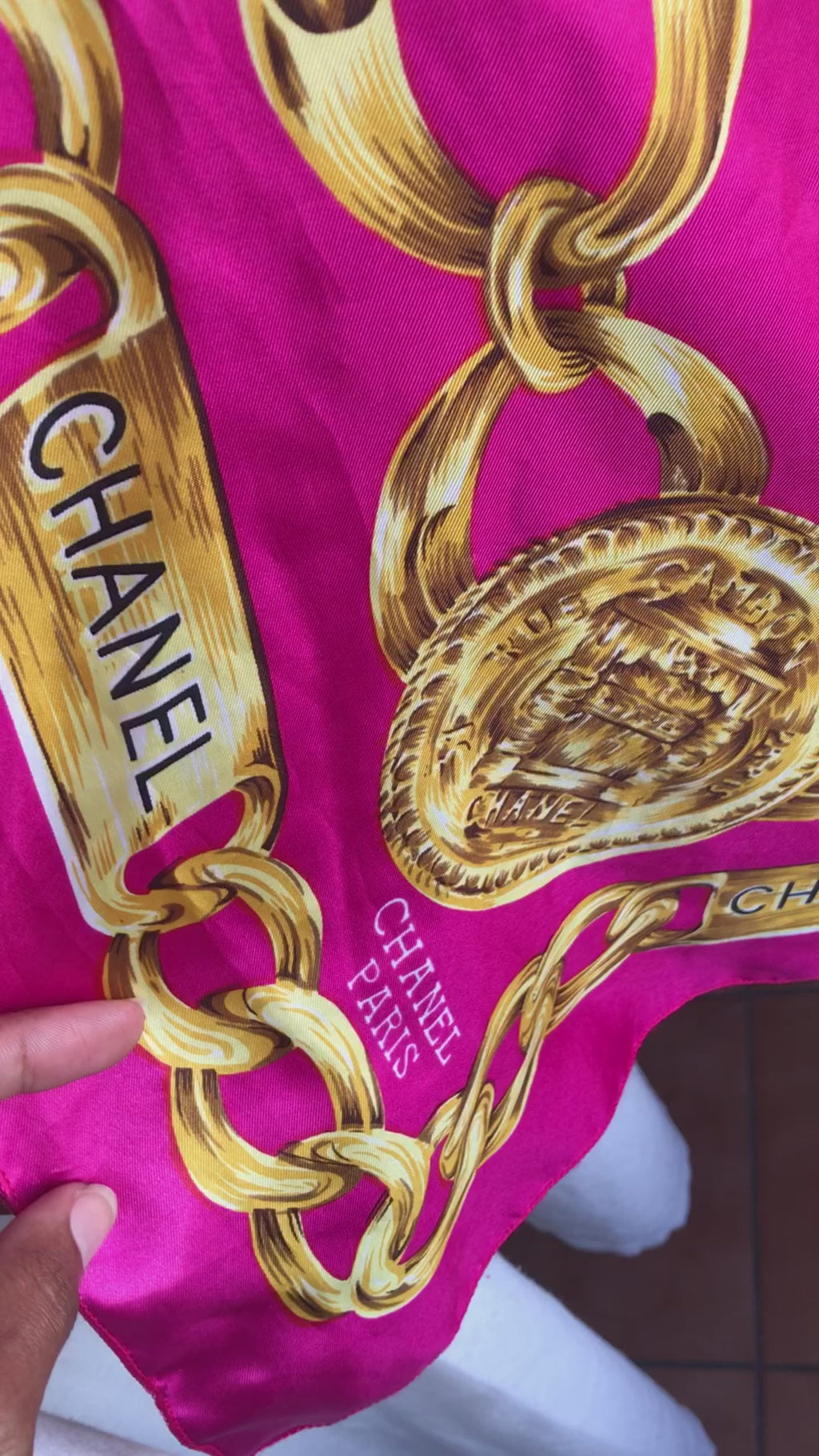 Chanel hot pink large silky scarf