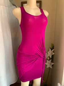 Stretchy magenta knot front high low dress s/m