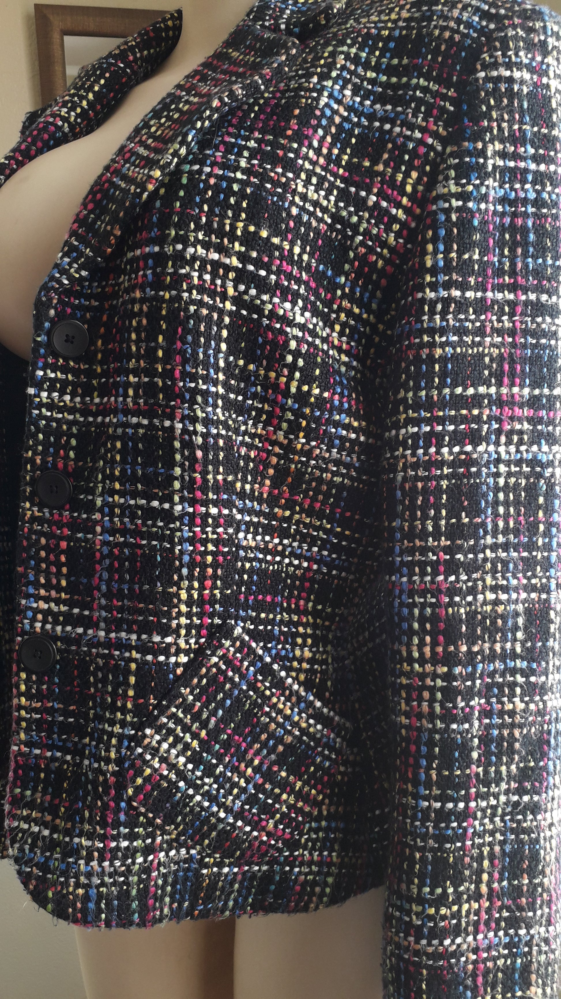vintage black rainbow tweed jacket professional ^^^ M to L >>>