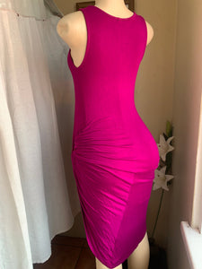 Stretchy magenta knot front high low dress s/m