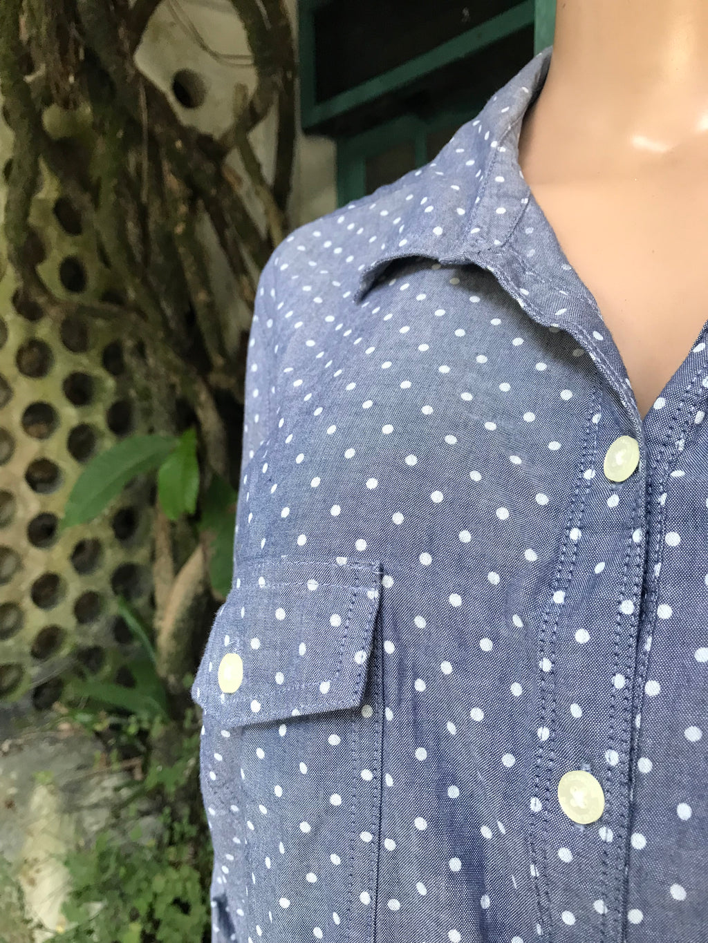 cotton blue polka button shirt  ... /xl