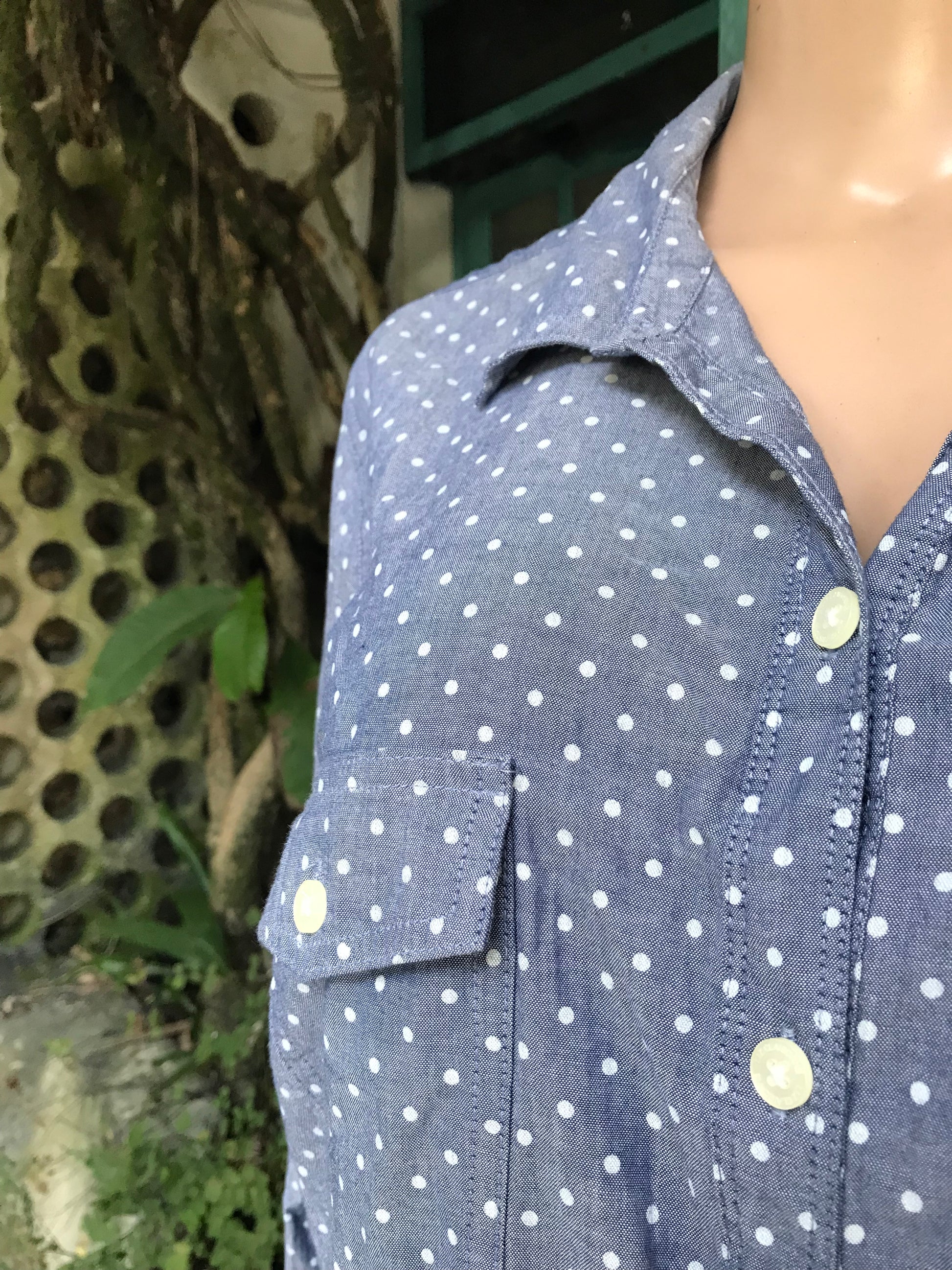 cotton blue polka button shirt  ... /xl