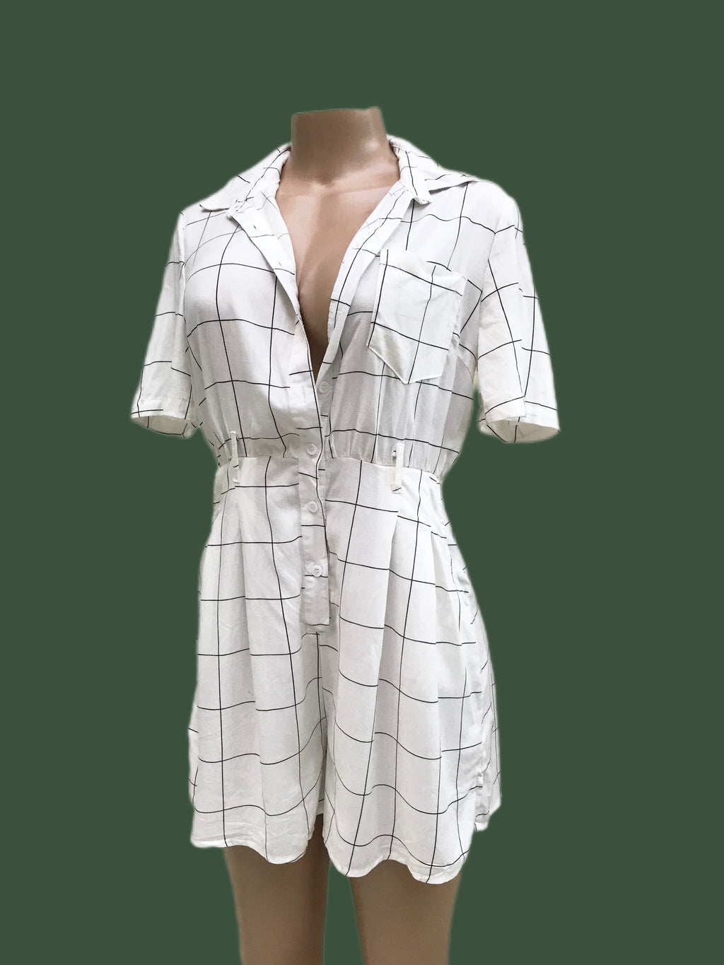 Organic unworn grid romper button down cream ~~~M