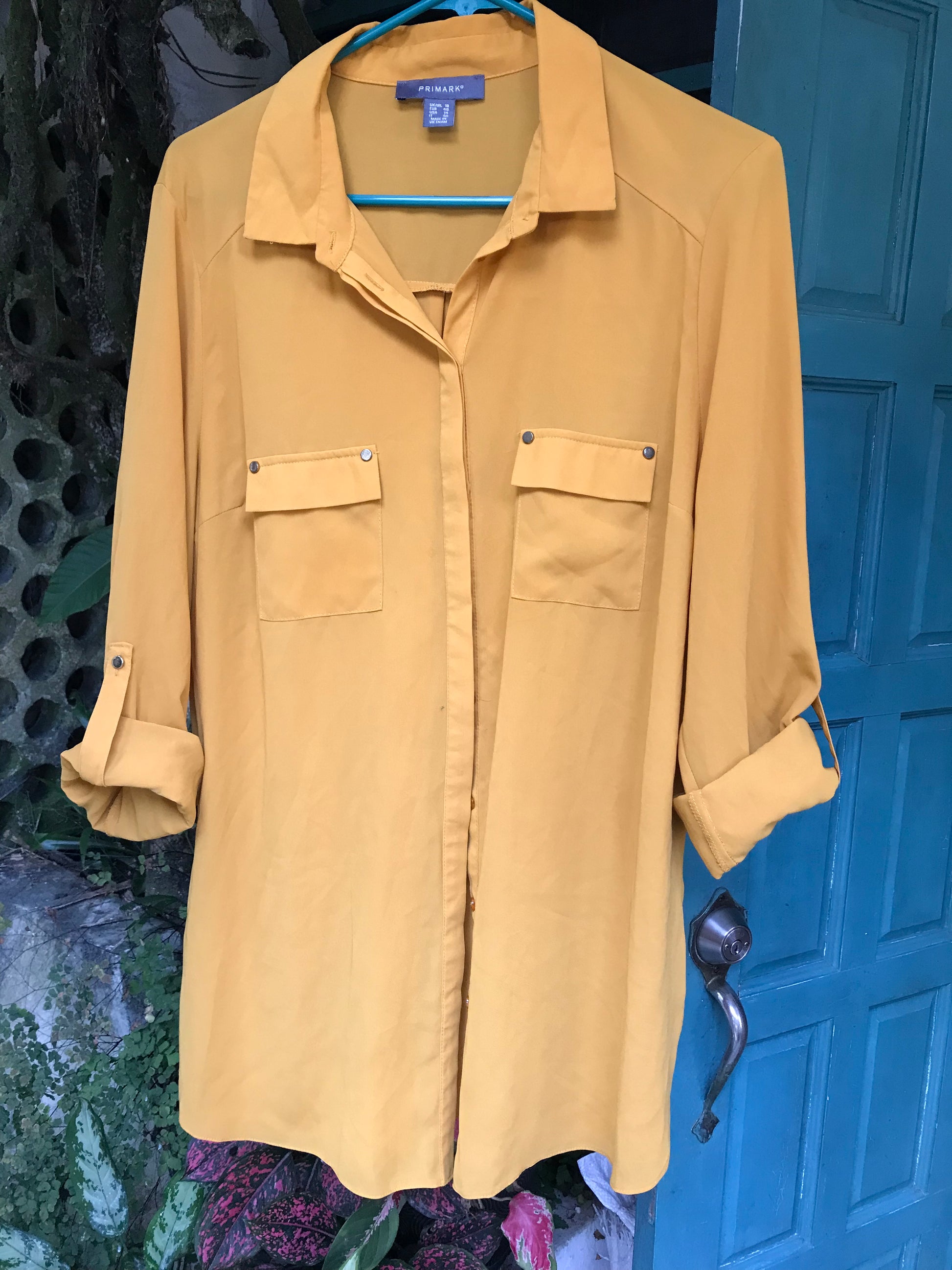 mustard button shirt sheer ... /xl