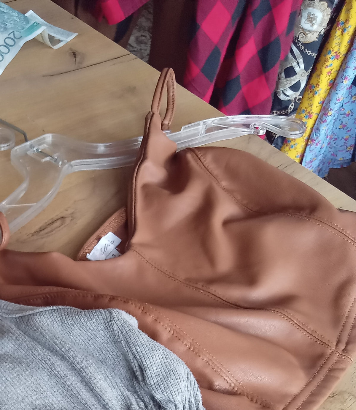 brown leatherette crop top s