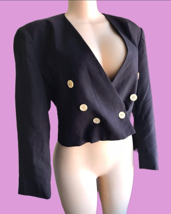 vintage black double breasted blazer  >>> M ^^^