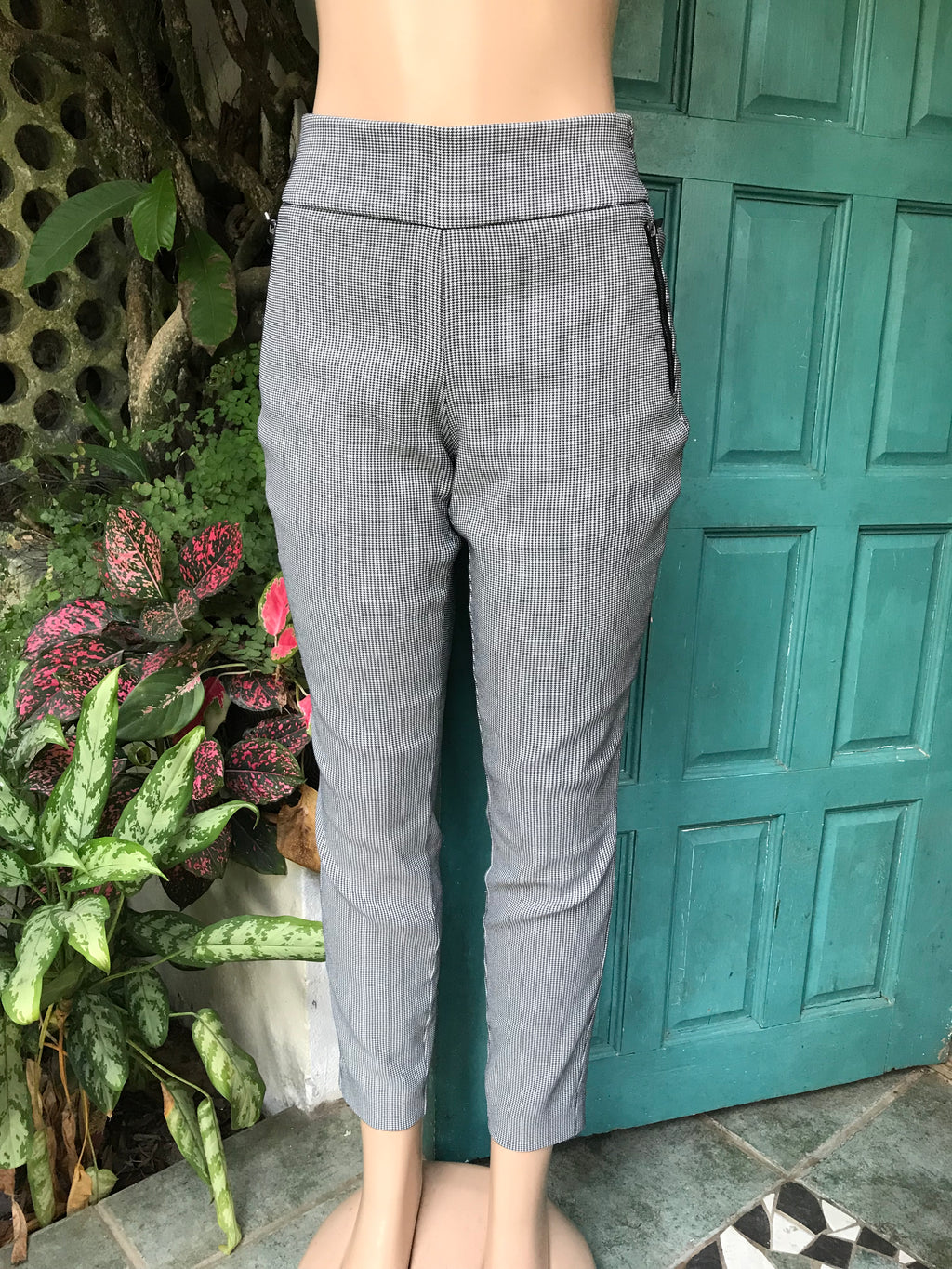 B&W Houndstooth professional pants stretchy zips ::: L