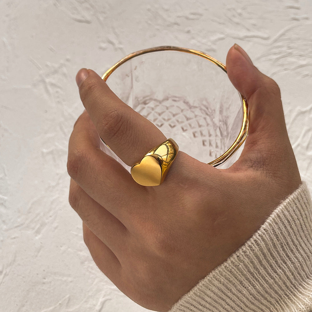 New stainless steel gold heart *** chunky ring