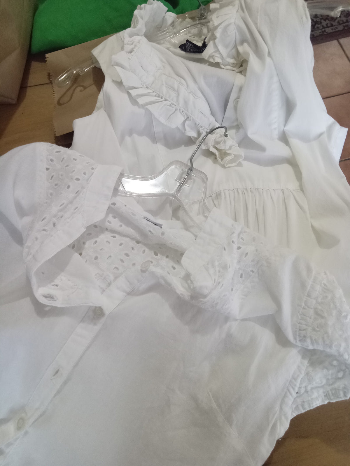 white cotton eyelet button shirt
