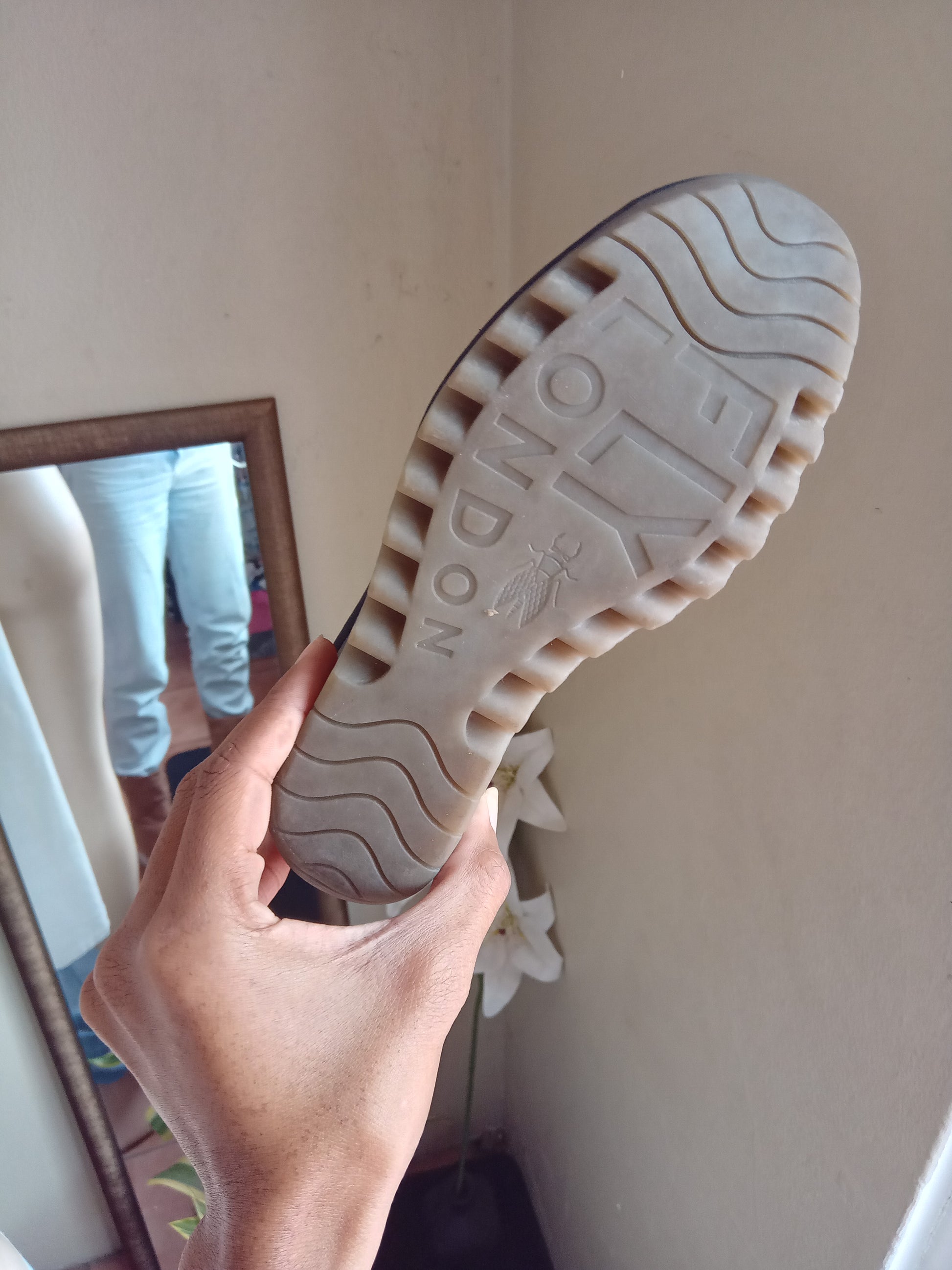 fly london dark grey eyelet wedge heal shoe size 37/ 7