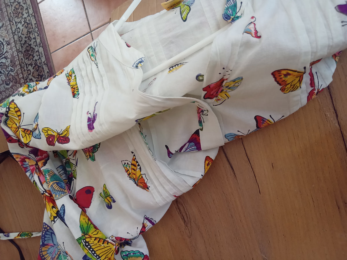 white cotton shirtdress butterfly print