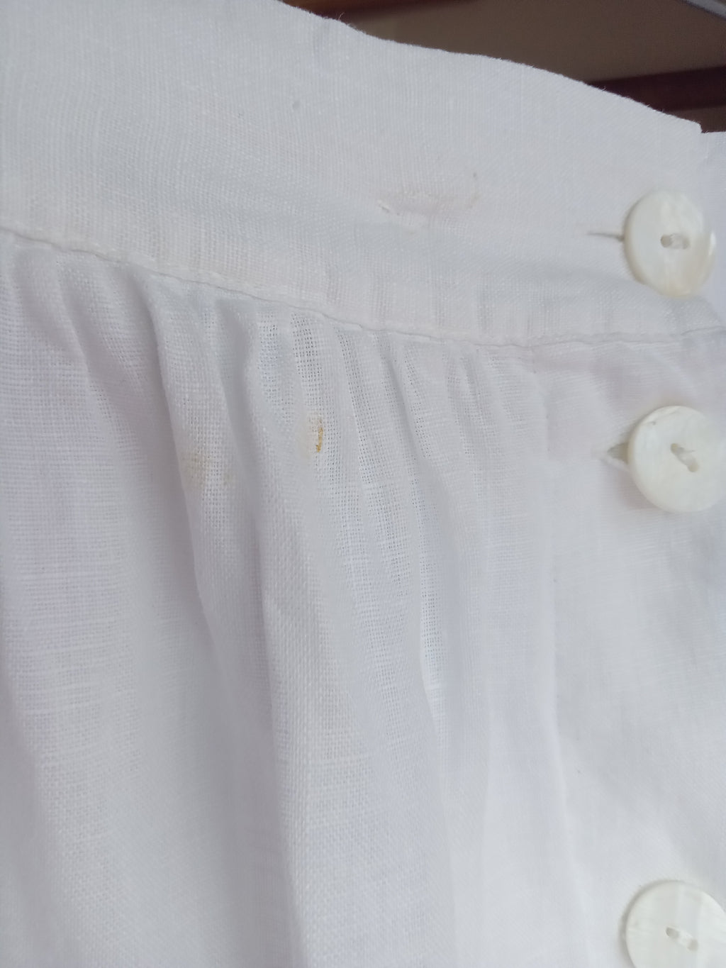 white linen button a line skirt ,,, L