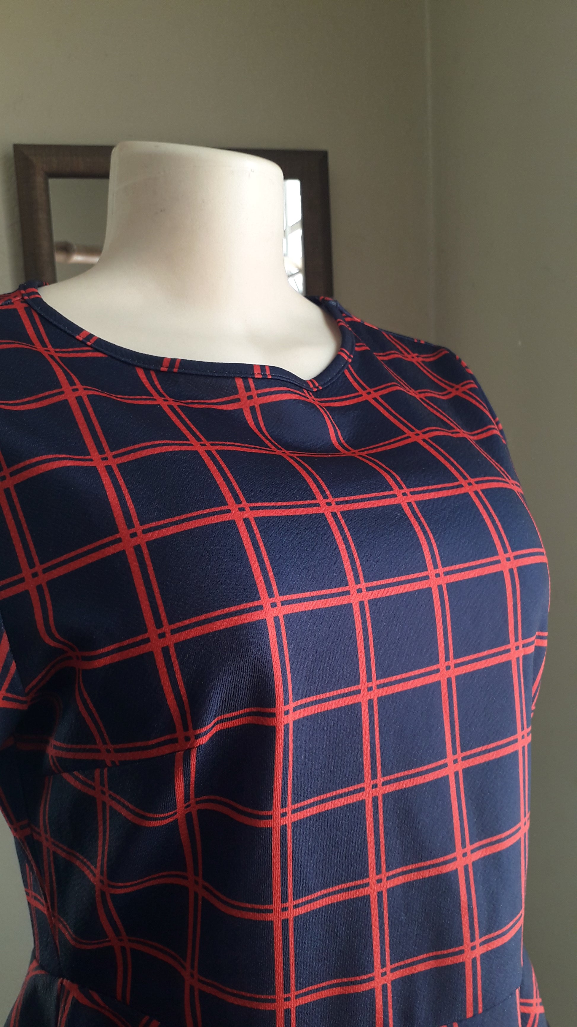navy red grid professional peplum top ... M