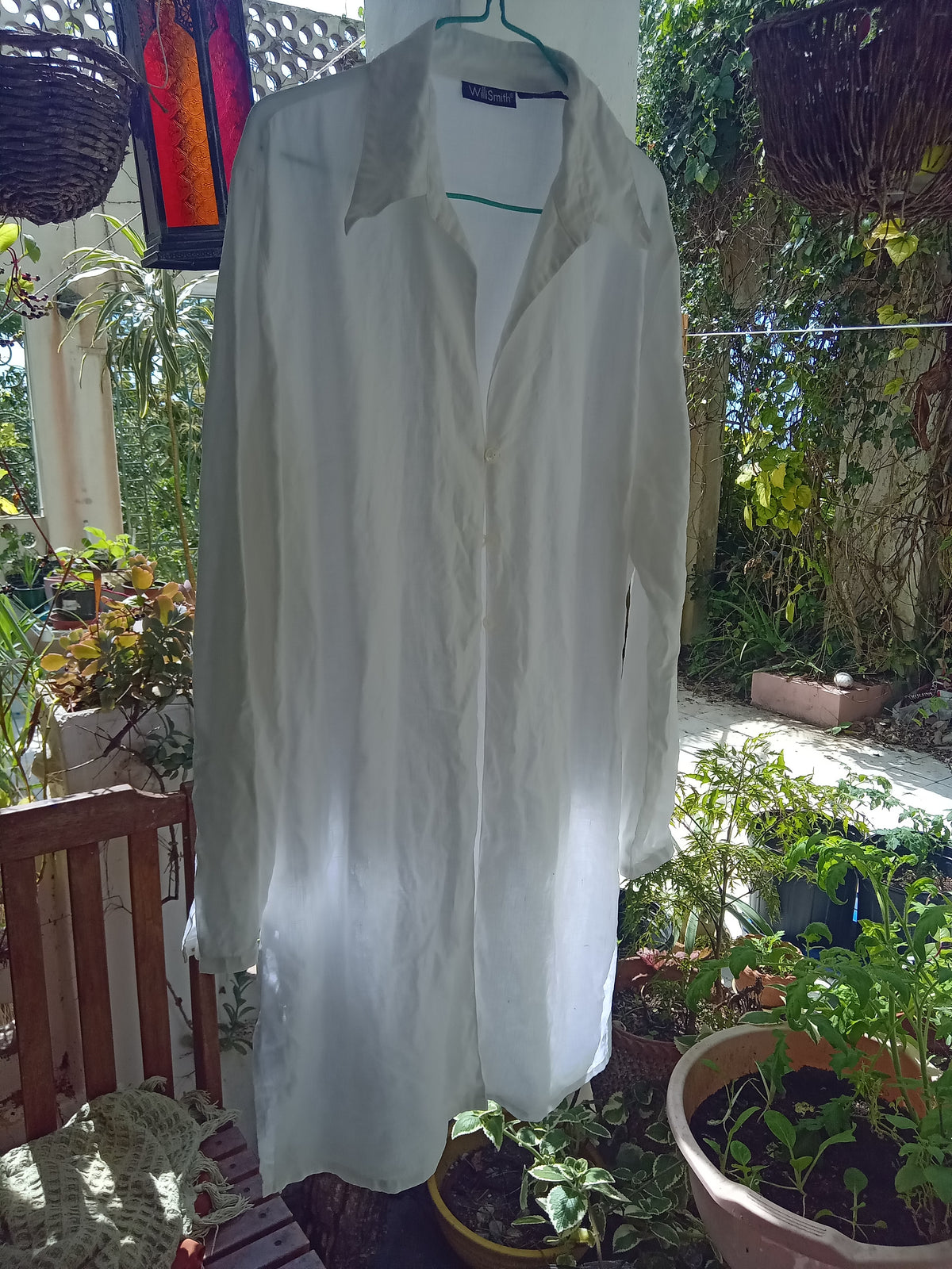 White linen shirtdress with slits . Size L