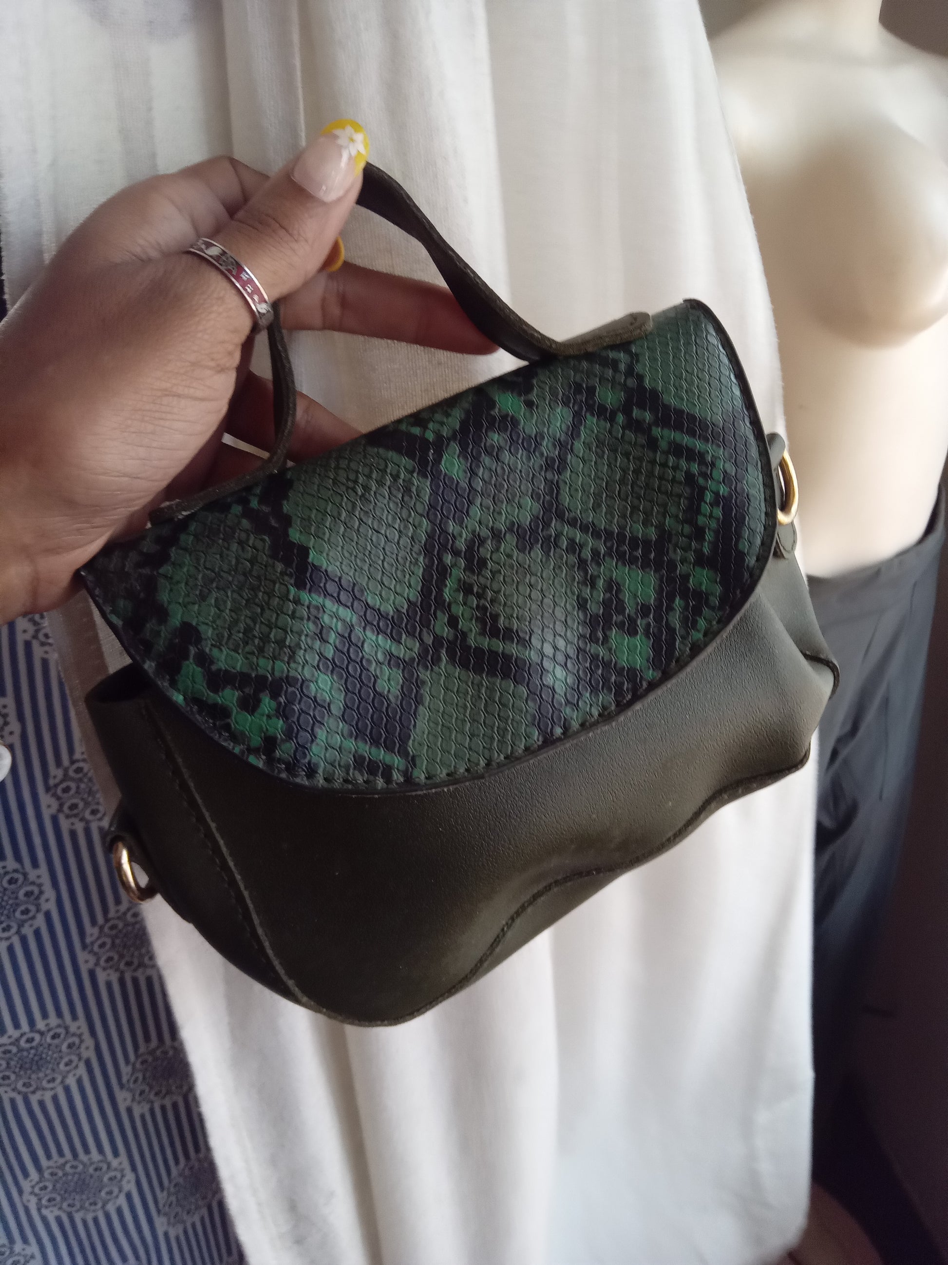 army green snakeskin mini bag