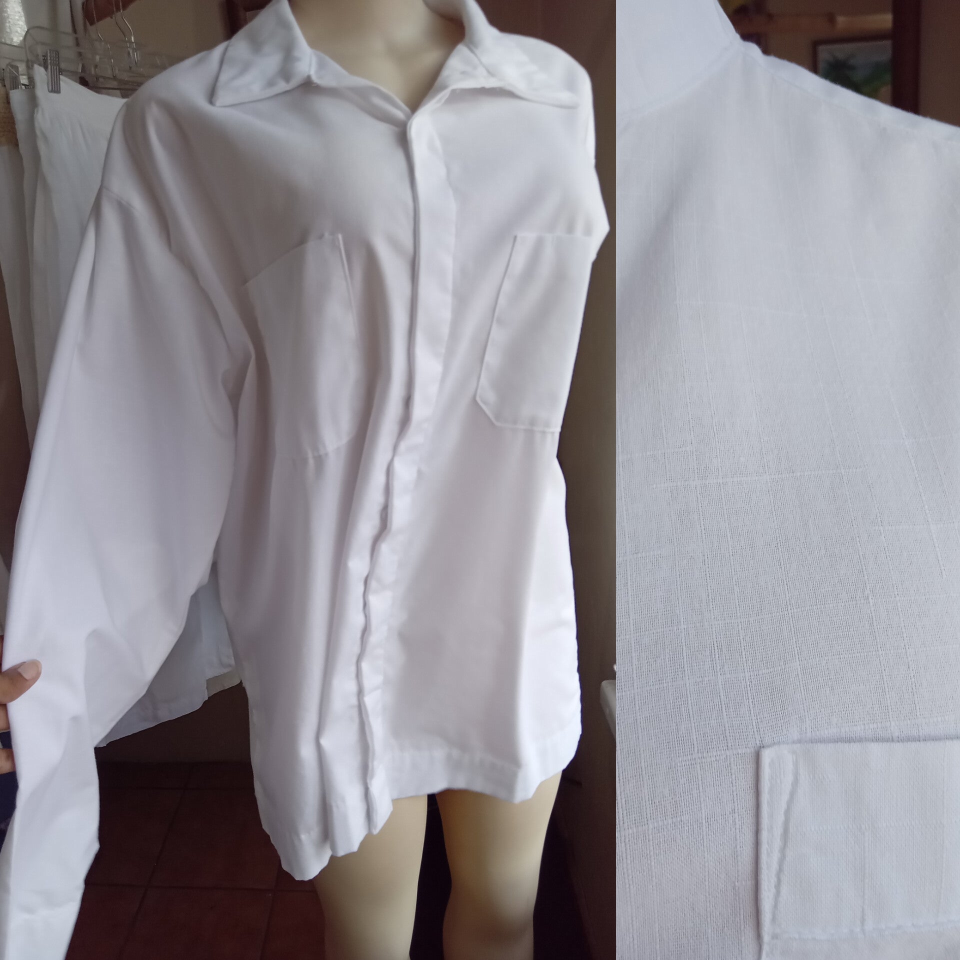white semi organic concealed button shirt oversized mens ... /XL