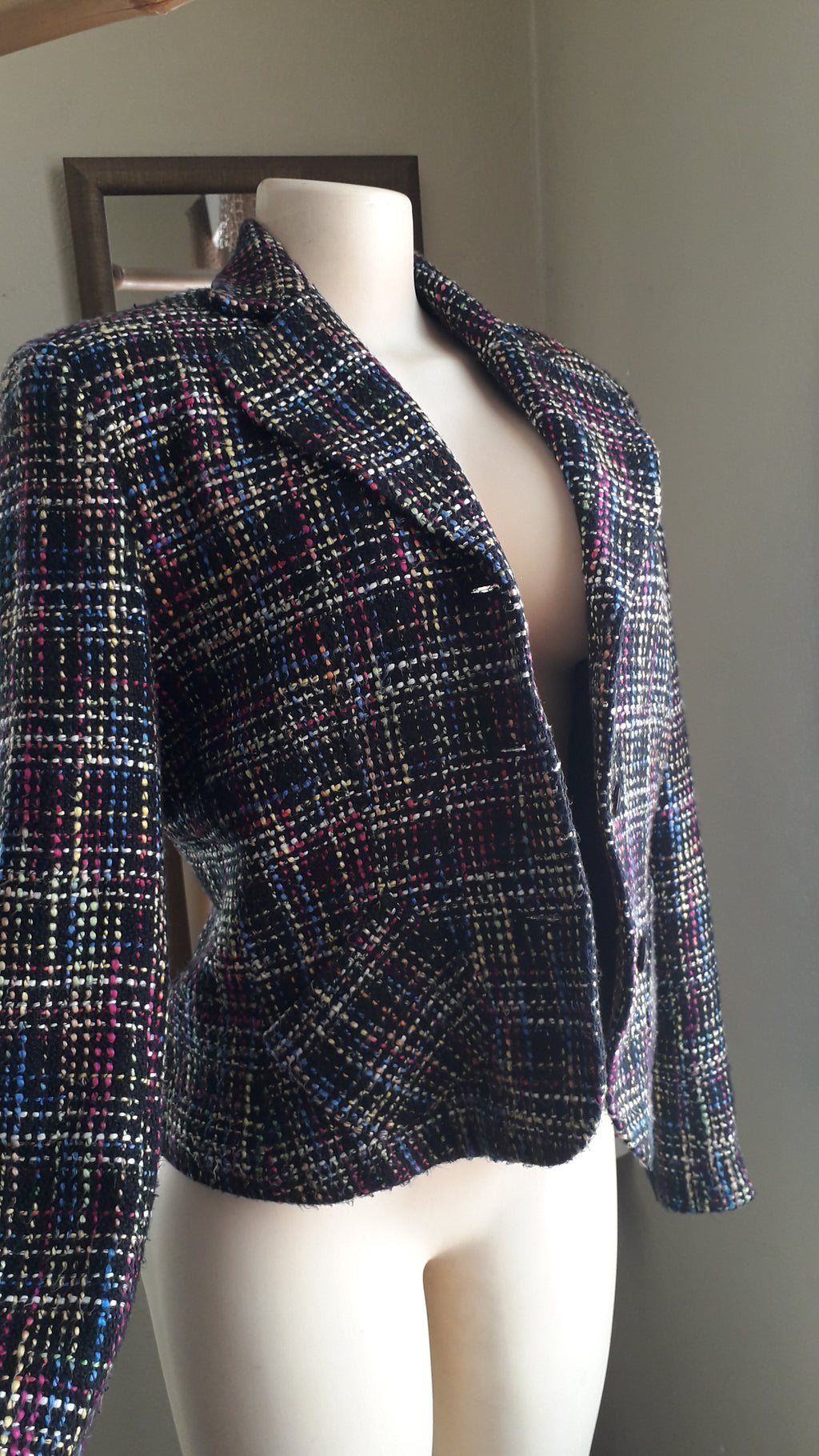 vintage black rainbow tweed jacket professional ^^^ M to L >>>