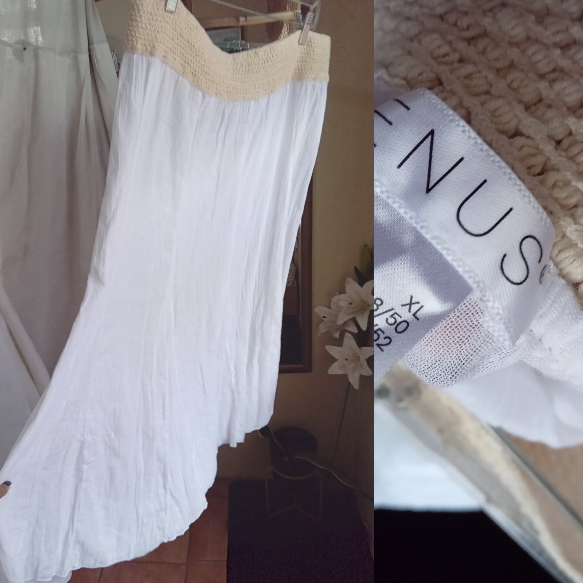 white organic maxi skirt stretchy waist ,,, /xl
