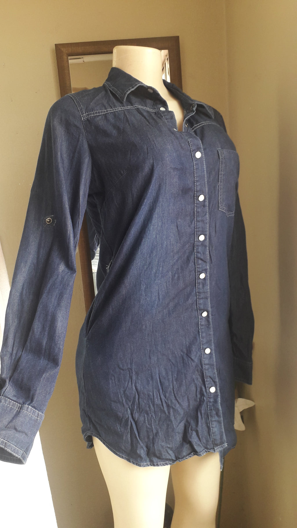 cotton dark blue shirtdress cuffed M