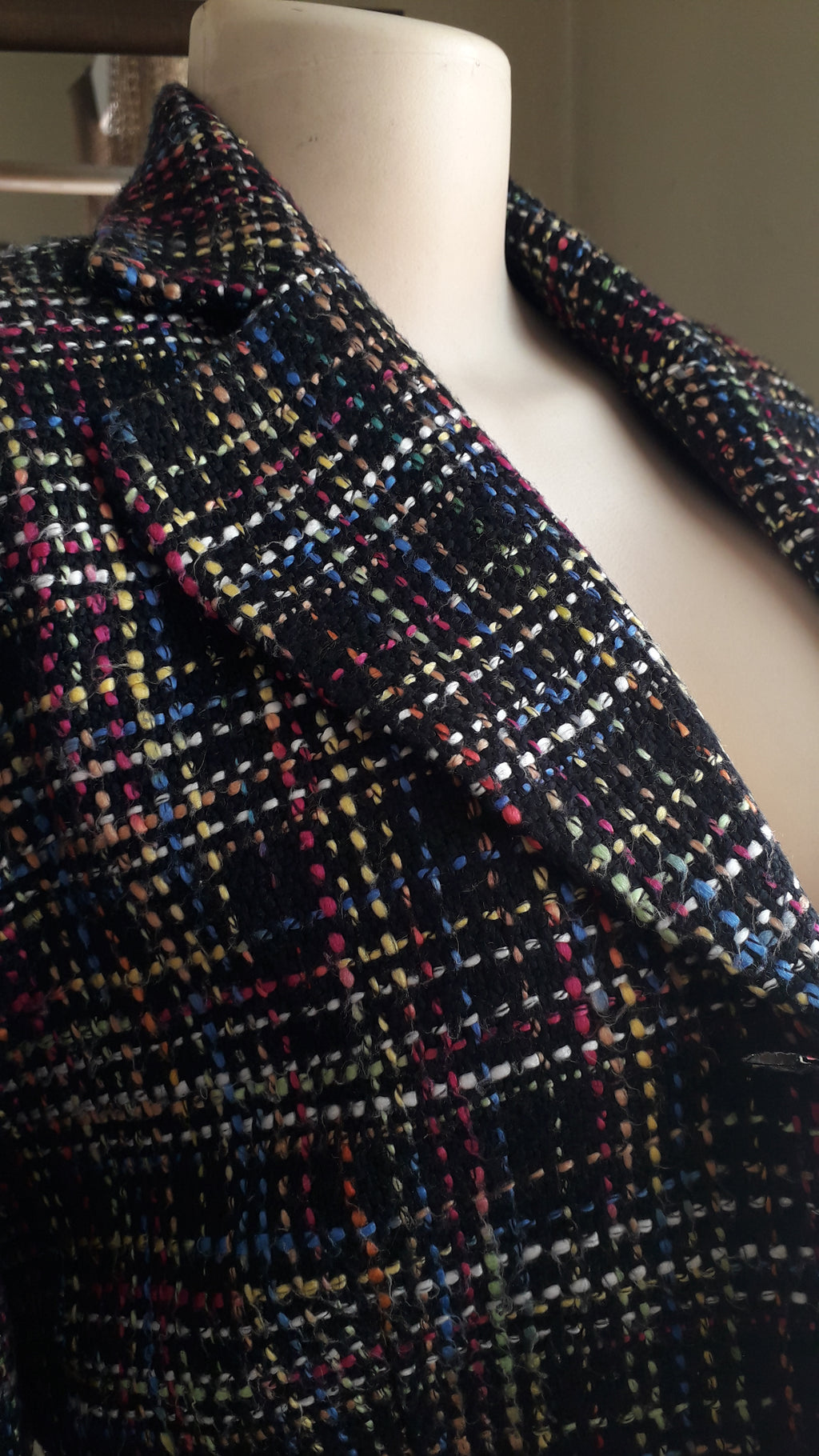vintage black rainbow tweed jacket professional ^^^ M to L >>>