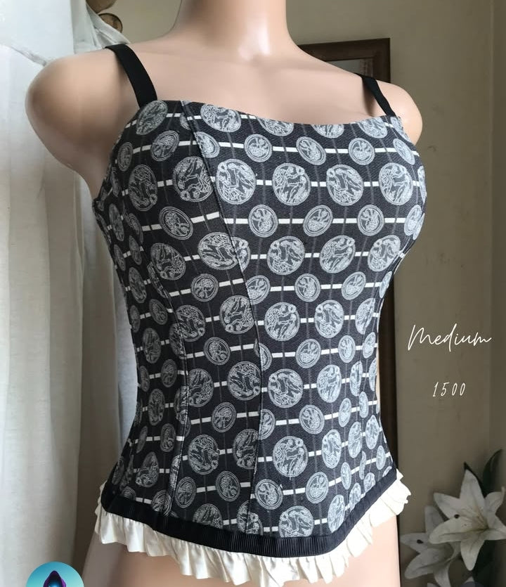 black and white print frill corset  ... m