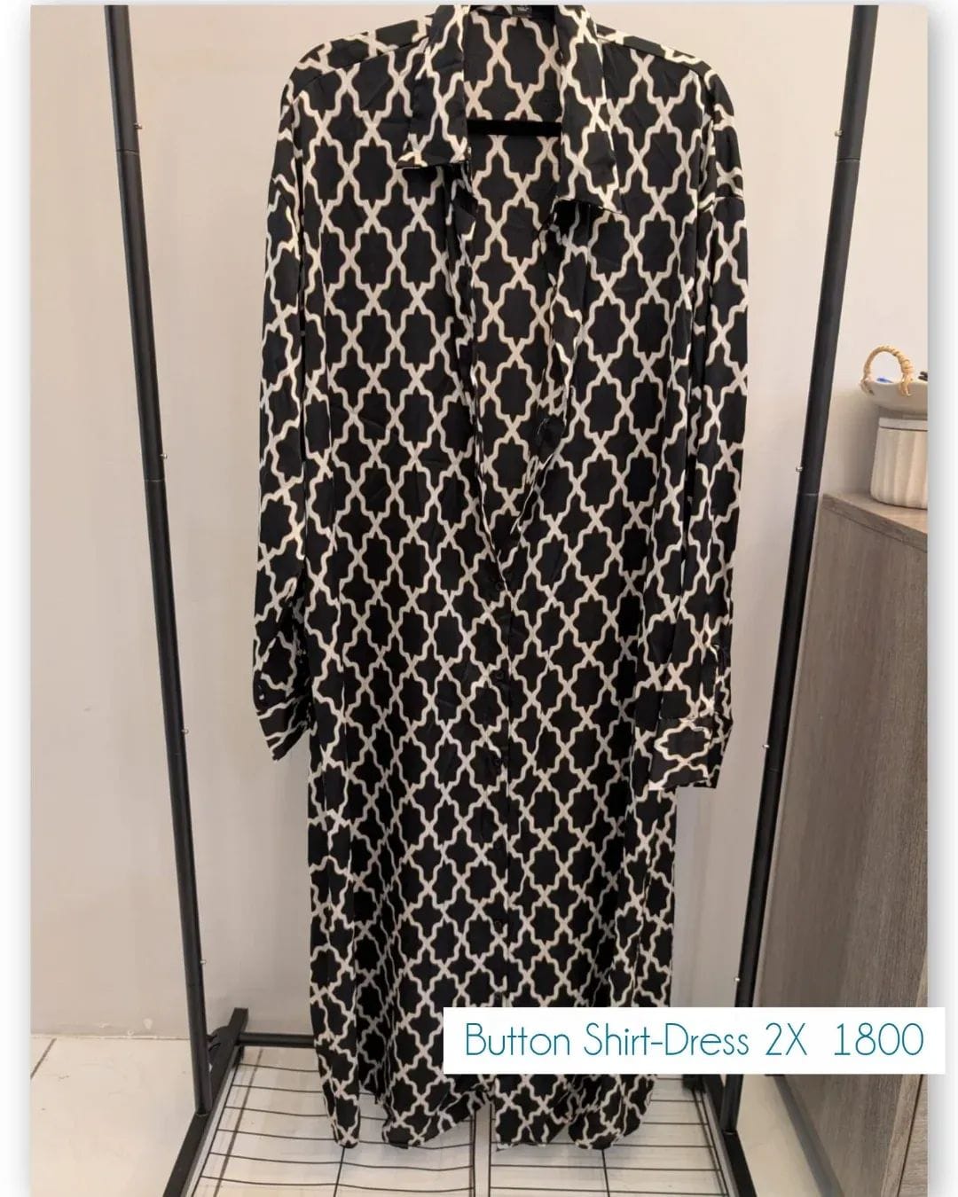 b&w print button shirt dress long /xl: 2x